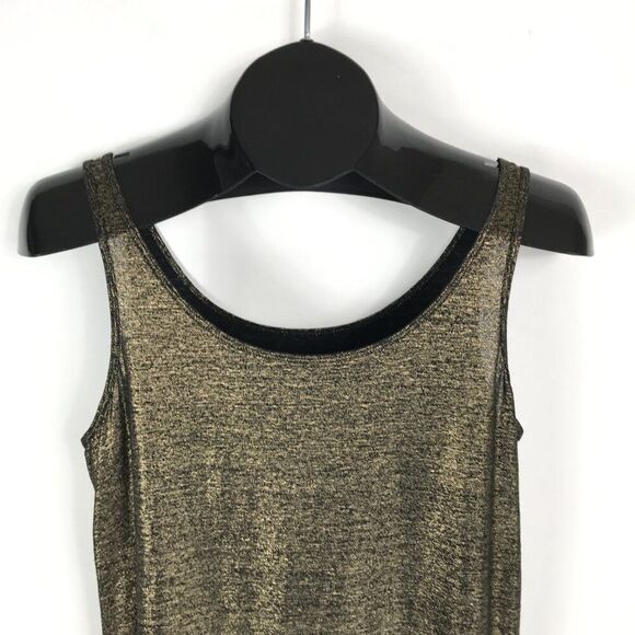 Eileen Fisher Organic Linen Jersey Shimmer Tunic Tank Women's XS Gold Holiday - Picture 3 of 11